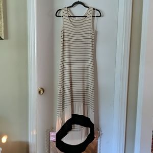 Beige/Navy stripped maxi dress, sm, longer back